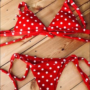 Red With White Polka Dot Bikini